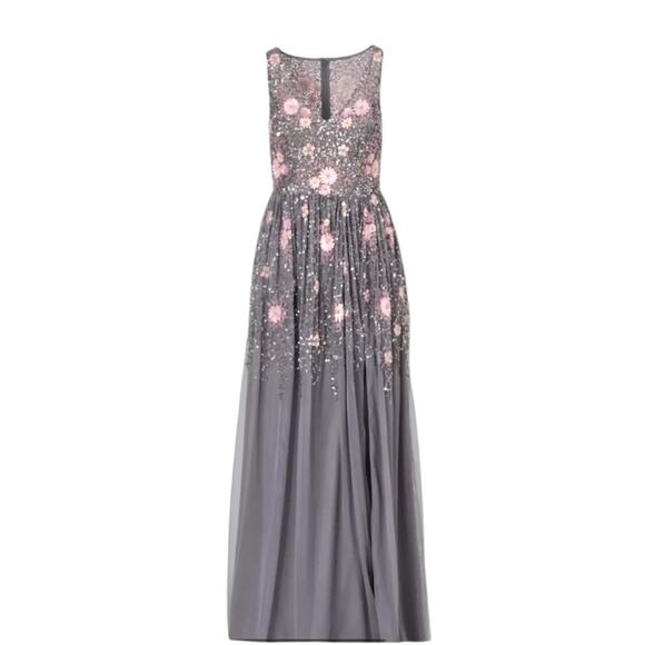 Adrianna Papell Floral Embellished V-Neck Formal Sequin Gown Size 8 NWT - Picture 6 of 15